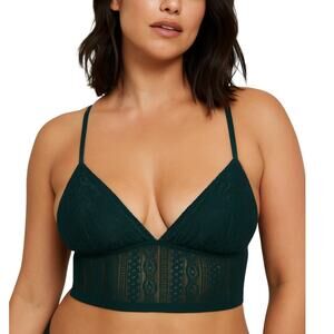 Aerie Cable Lace Longline Bralette Deep Forest Green NWT XS Lace Lingerie Top